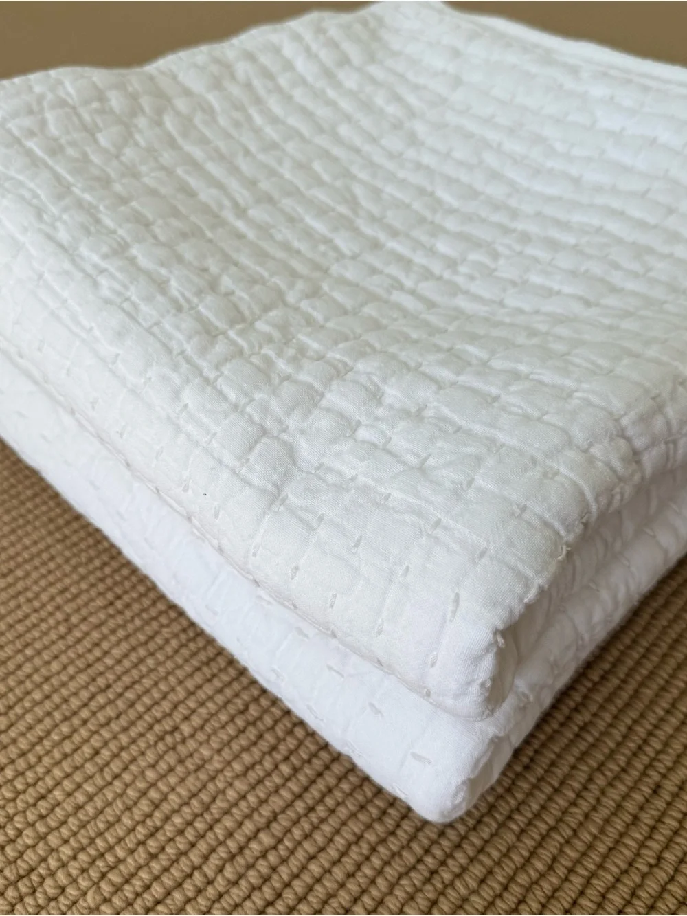 2 POTTERY BARN Pick-Stitch Handcrafted Cotton Linen Quilted Shams